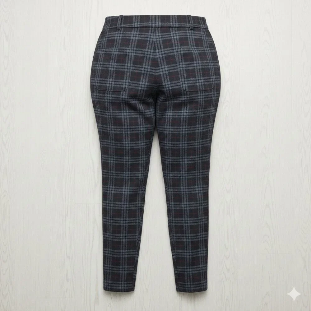 Curve Appeal Plaid Ankle Pants Women's 2X Gray Red Tapered Stretch Pull On - Picture 4 of 7